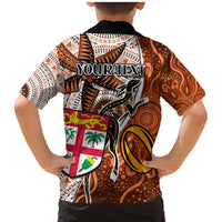 Personalised Fiji Australia Rugby Family Matching Mermaid Dress and Hawaiian Shirt Kangaroo and Palm Tree Orange Tapa Pattern Mix Aboriginal LT03 - Polynesian Pride