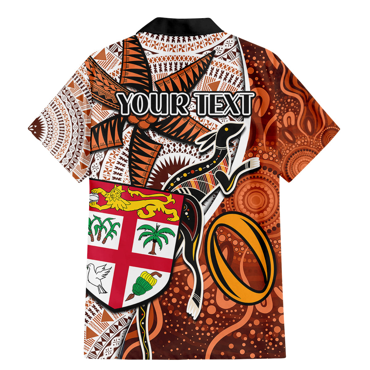 Personalised Fiji Australia Rugby Family Matching Mermaid Dress and Hawaiian Shirt Kangaroo and Palm Tree Orange Tapa Pattern Mix Aboriginal LT03 - Polynesian Pride