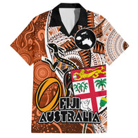 Personalised Fiji Australia Rugby Family Matching Off Shoulder Short Dress and Hawaiian Shirt Kangaroo and Palm Tree Orange Tapa Pattern Mix Aboriginal LT03 Dad's Shirt - Short Sleeve Orange - Polynesian Pride