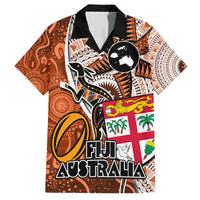 Personalised Fiji Australia Rugby Family Matching Short Sleeve Bodycon Dress and Hawaiian Shirt Kangaroo and Palm Tree Orange Tapa Pattern Mix Aboriginal LT03 Dad's Shirt - Short Sleeve Orange - Polynesian Pride