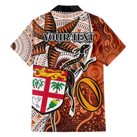 Personalised Fiji Australia Rugby Family Matching Short Sleeve Bodycon Dress and Hawaiian Shirt Kangaroo and Palm Tree Orange Tapa Pattern Mix Aboriginal LT03 - Polynesian Pride