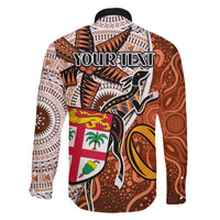 Personalised Fiji Australia Rugby Family Matching Short Sleeve Bodycon Dress and Hawaiian Shirt Kangaroo and Palm Tree Orange Tapa Pattern Mix Aboriginal LT03 - Polynesian Pride