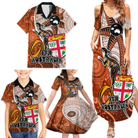 Personalised Fiji Australia Rugby Family Matching Summer Maxi Dress and Hawaiian Shirt Kangaroo and Palm Tree Orange Tapa Pattern Mix Aboriginal LT03 - Polynesian Pride