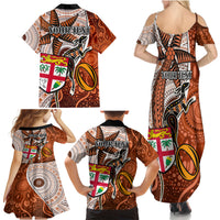 Personalised Fiji Australia Rugby Family Matching Summer Maxi Dress and Hawaiian Shirt Kangaroo and Palm Tree Orange Tapa Pattern Mix Aboriginal LT03 - Polynesian Pride