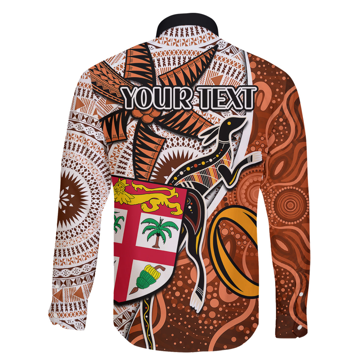 Personalised Fiji Australia Rugby Family Matching Summer Maxi Dress and Hawaiian Shirt Kangaroo and Palm Tree Orange Tapa Pattern Mix Aboriginal LT03 - Polynesian Pride