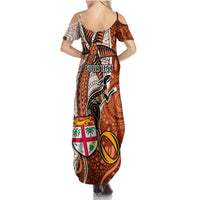 Personalised Fiji Australia Rugby Family Matching Summer Maxi Dress and Hawaiian Shirt Kangaroo and Palm Tree Orange Tapa Pattern Mix Aboriginal LT03 - Polynesian Pride