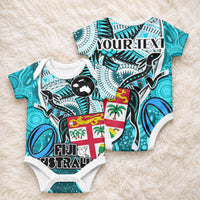 Personalised Fiji Australia Rugby Baby Onesie Kangaroo and Palm Tree red Tapa Pattern Mix Aboriginal LT03 - Polynesian Pride