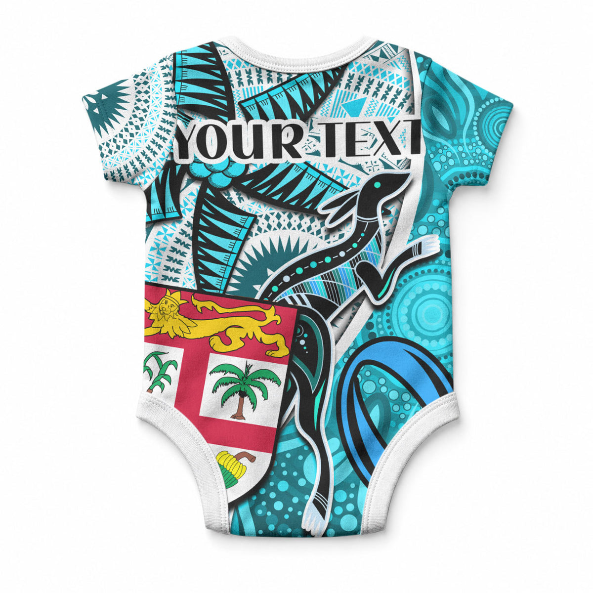 Personalised Fiji Australia Rugby Baby Onesie Kangaroo and Palm Tree red Tapa Pattern Mix Aboriginal LT03 - Polynesian Pride