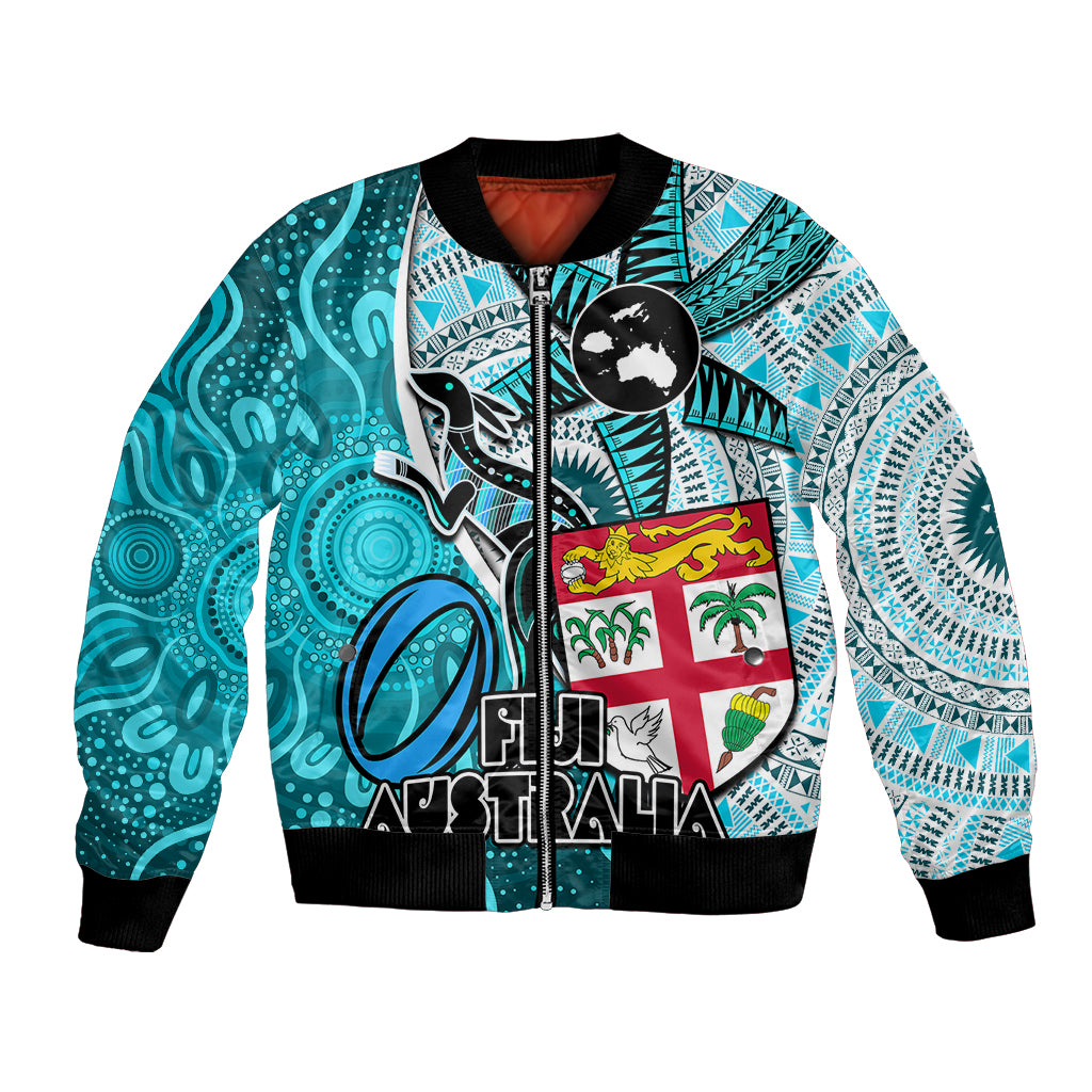 personalised-fiji-australia-rugby-bomber-jacket-kangaroo-and-palm-tree-blue-tapa-pattern-mix-aboriginal