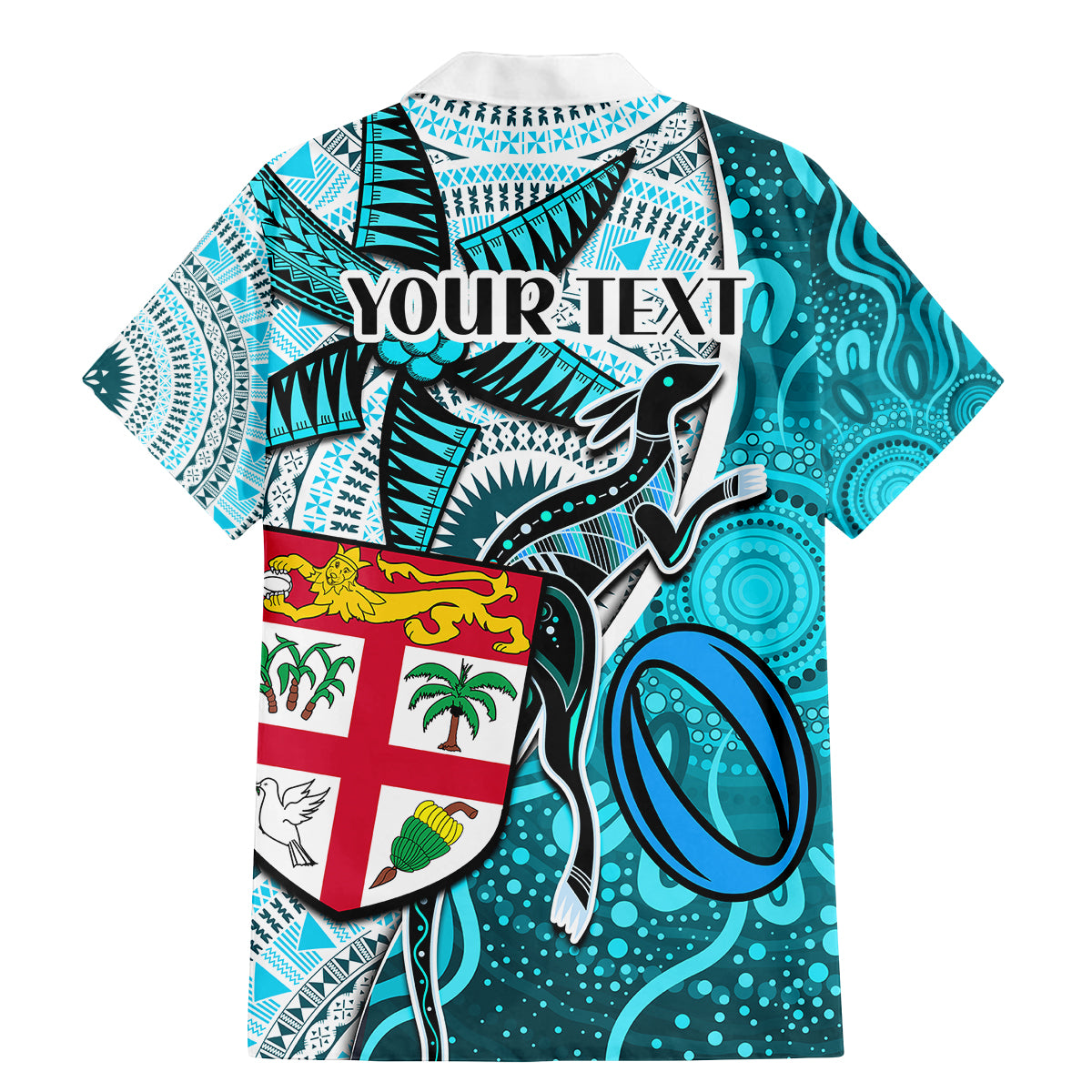 Personalised Fiji Australia Rugby Family Matching Mermaid Dress and Hawaiian Shirt Kangaroo and Palm Tree Blue Tapa Pattern Mix Aboriginal LT03 - Polynesian Pride