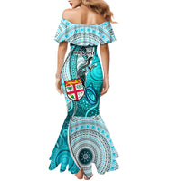 Personalised Fiji Australia Rugby Family Matching Mermaid Dress and Hawaiian Shirt Kangaroo and Palm Tree Blue Tapa Pattern Mix Aboriginal LT03 - Polynesian Pride