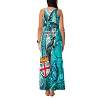 Personalised Fiji Australia Rugby Family Matching Tank Maxi Dress and Hawaiian Shirt Kangaroo and Palm Tree Blue Tapa Pattern Mix Aboriginal LT03 - Polynesian Pride
