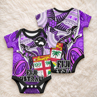 Fiji Australia Rugby Baby Onesie Kangaroo and Palm Tree Purple Tapa Pattern Mix Aboriginal LT03 - Polynesian Pride