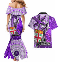 fiji-australia-rugby-couples-matching-mermaid-dress-and-hawaiian-shirt-kangaroo-and-palm-tree-purple-tapa-pattern-mix-aboriginal