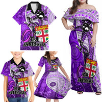 fiji-australia-rugby-family-matching-off-shoulder-maxi-dress-and-hawaiian-shirt-kangaroo-and-palm-tree-purple-tapa-pattern-mix-aboriginal
