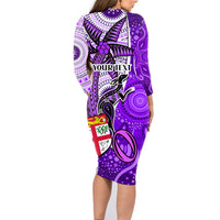 Personalised Fiji Australia Rugby Family Matching Long Sleeve Bodycon Dress and Hawaiian Shirt Kangaroo and Palm Tree Purple Tapa Pattern Mix Aboriginal LT03 - Polynesian Pride
