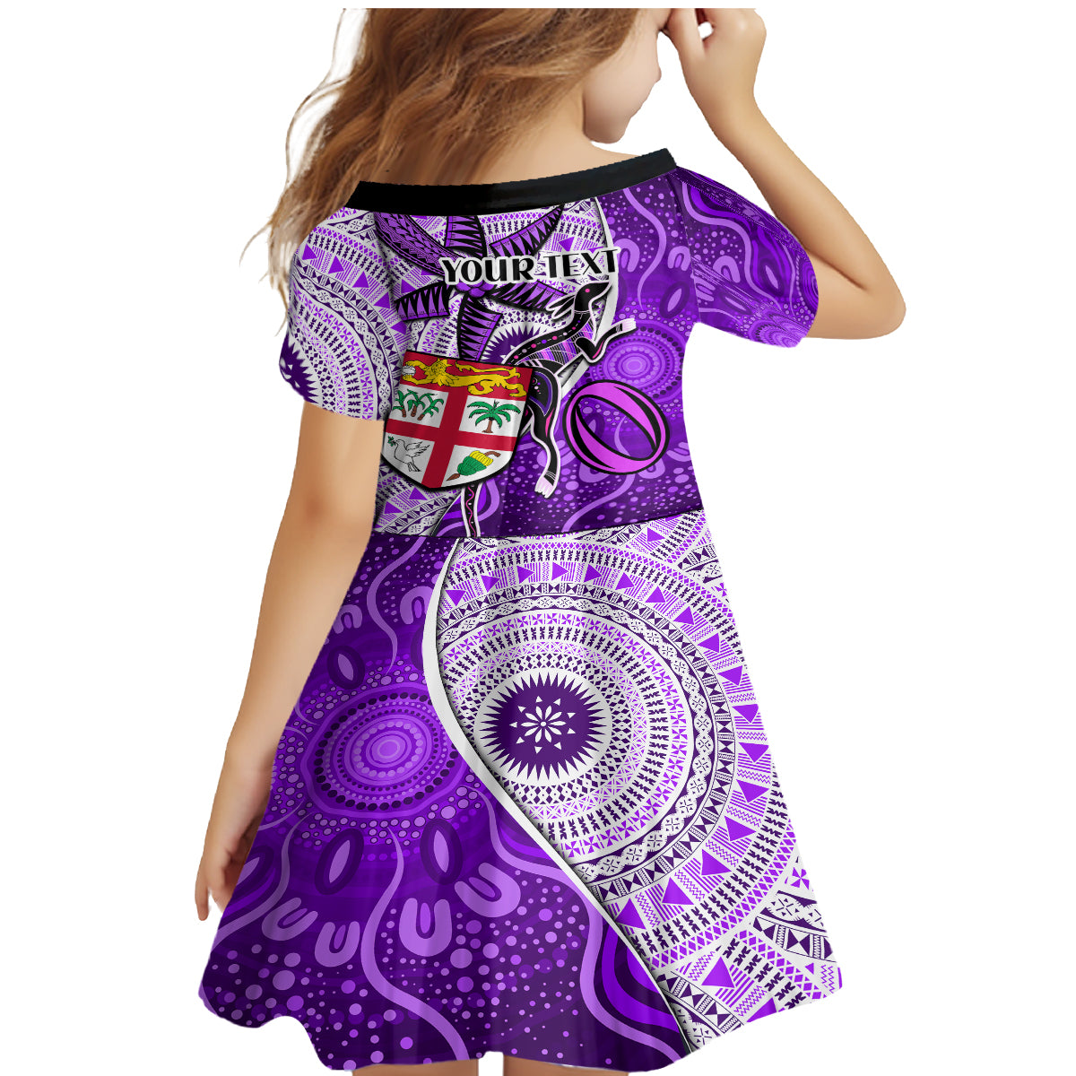 Personalised Fiji Australia Rugby Family Matching Mermaid Dress and Hawaiian Shirt Kangaroo and Palm Tree Purple Tapa Pattern Mix Aboriginal LT03 - Polynesian Pride