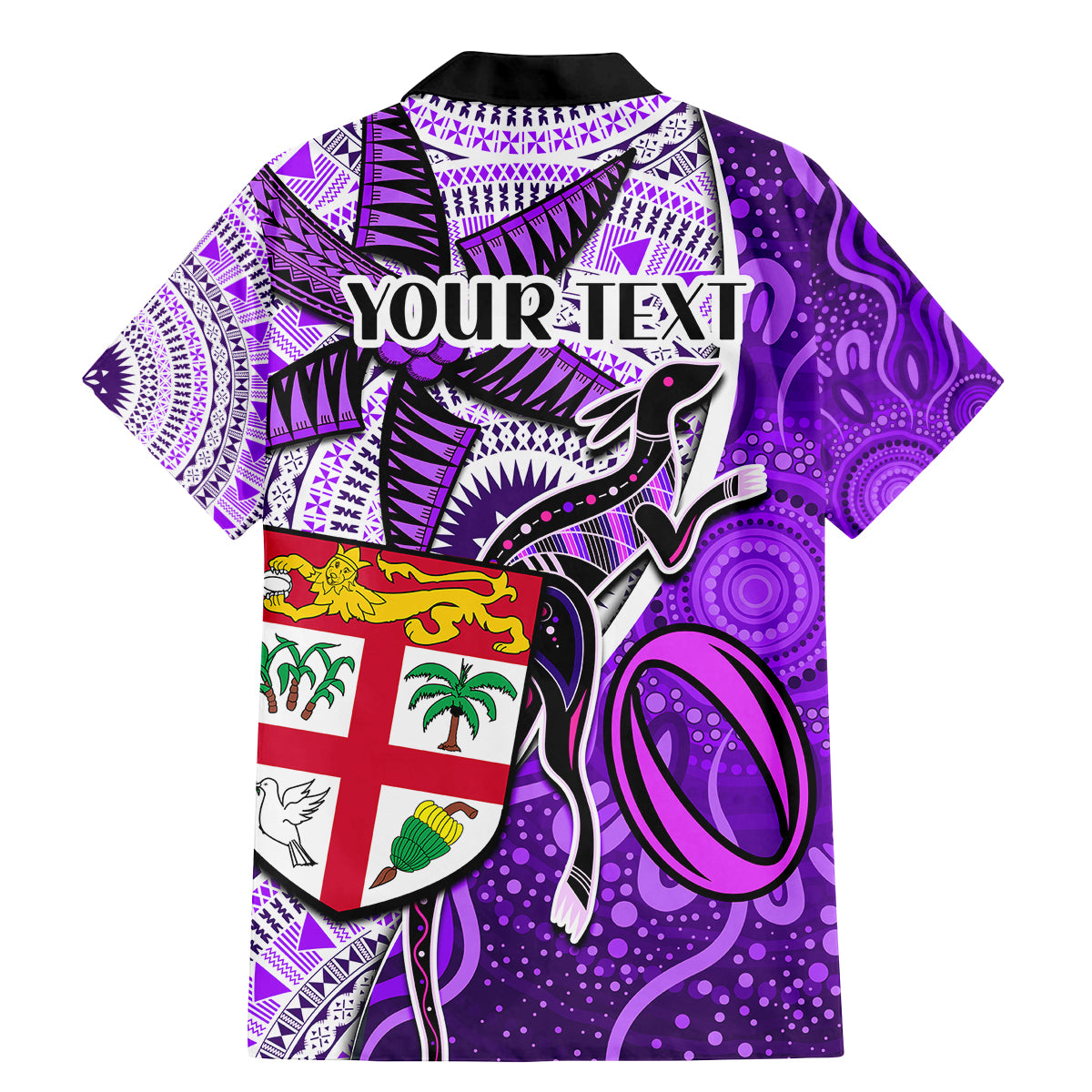 Personalised Fiji Australia Rugby Family Matching Mermaid Dress and Hawaiian Shirt Kangaroo and Palm Tree Purple Tapa Pattern Mix Aboriginal LT03 - Polynesian Pride