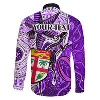 Personalised Fiji Australia Rugby Family Matching Off Shoulder Short Dress and Hawaiian Shirt Kangaroo and Palm Tree Purple Tapa Pattern Mix Aboriginal LT03 - Polynesian Pride
