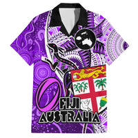 Personalised Fiji Australia Rugby Family Matching Short Sleeve Bodycon Dress and Hawaiian Shirt Kangaroo and Palm Tree Purple Tapa Pattern Mix Aboriginal LT03 Dad's Shirt - Short Sleeve Purple - Polynesian Pride