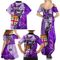 Personalised Fiji Australia Rugby Family Matching Summer Maxi Dress and Hawaiian Shirt Kangaroo and Palm Tree Purple Tapa Pattern Mix Aboriginal LT03 - Polynesian Pride