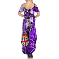 Personalised Fiji Australia Rugby Family Matching Summer Maxi Dress and Hawaiian Shirt Kangaroo and Palm Tree Purple Tapa Pattern Mix Aboriginal LT03 - Polynesian Pride