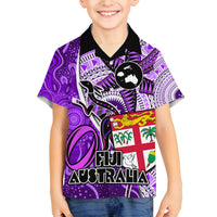 Personalised Fiji Australia Rugby Family Matching Summer Maxi Dress and Hawaiian Shirt Kangaroo and Palm Tree Purple Tapa Pattern Mix Aboriginal LT03 Son's Shirt Purple - Polynesian Pride