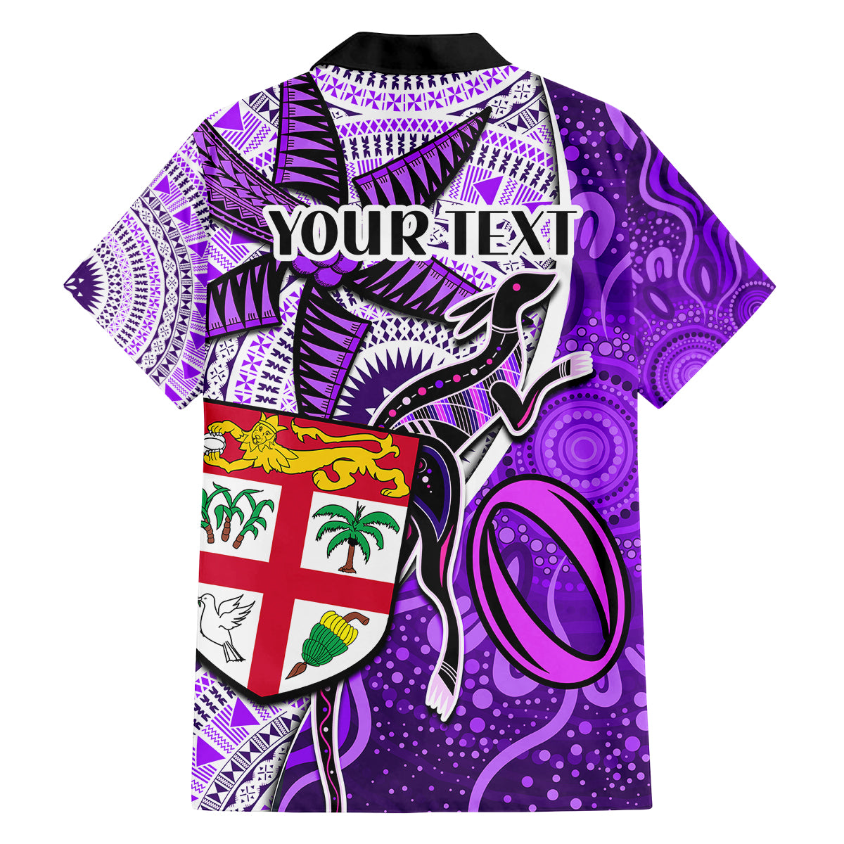 Personalised Fiji Australia Rugby Family Matching Tank Maxi Dress and Hawaiian Shirt Kangaroo and Palm Tree Purple Tapa Pattern Mix Aboriginal LT03 - Polynesian Pride