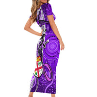 personalised-fiji-australia-rugby-short-sleeve-bodycon-dress-kangaroo-and-palm-tree-purple-tapa-pattern-mix-aboriginal