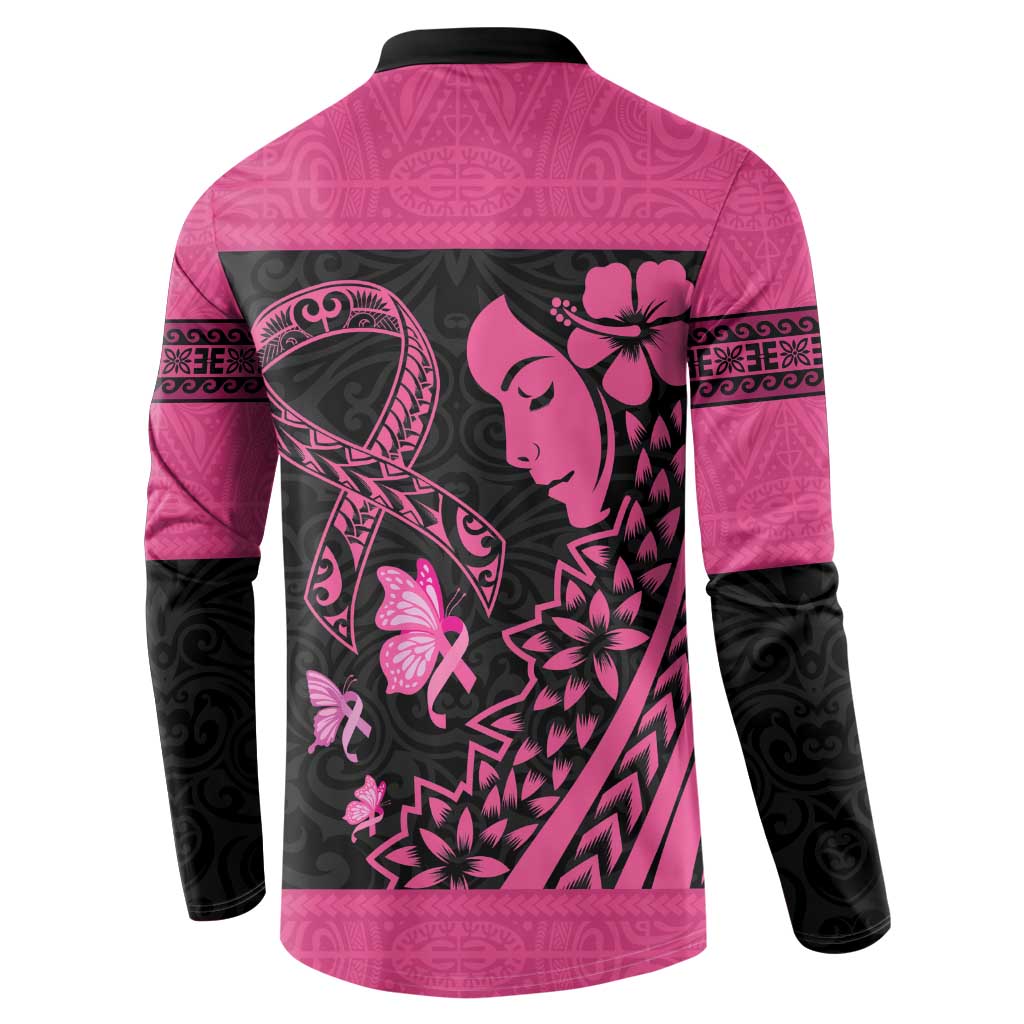 Breast Cancer Awareness Button Sweatshirt Think Pink Polynesian Ribbon and Butterfly