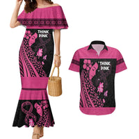 Breast Cancer Awareness Couples Matching Mermaid Dress and Hawaiian Shirt Think Pink Polynesian Ribbon and Butterfly LT03 Pink - Polynesian Pride