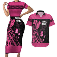 Breast Cancer Awareness Couples Matching Short Sleeve Bodycon Dress and Hawaiian Shirt Think Pink Polynesian Ribbon and Butterfly LT03 Pink - Polynesian Pride