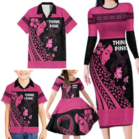 Breast Cancer Awareness Family Matching Long Sleeve Bodycon Dress and Hawaiian Shirt Think Pink Polynesian Ribbon and Butterfly LT03 - Polynesian Pride