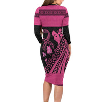 Breast Cancer Awareness Family Matching Long Sleeve Bodycon Dress and Hawaiian Shirt Think Pink Polynesian Ribbon and Butterfly LT03 - Polynesian Pride