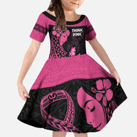 Breast Cancer Awareness Family Matching Off The Shoulder Long Sleeve Dress and Hawaiian Shirt Think Pink Polynesian Ribbon and Butterfly LT03 Daughter's Dress Pink - Polynesian Pride