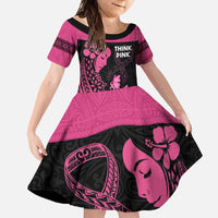 Breast Cancer Awareness Family Matching Off Shoulder Maxi Dress and Hawaiian Shirt Think Pink Polynesian Ribbon and Butterfly LT03 Daughter's Dress Pink - Polynesian Pride