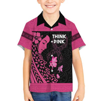 Breast Cancer Awareness Family Matching Off Shoulder Maxi Dress and Hawaiian Shirt Think Pink Polynesian Ribbon and Butterfly LT03 Son's Shirt Pink - Polynesian Pride