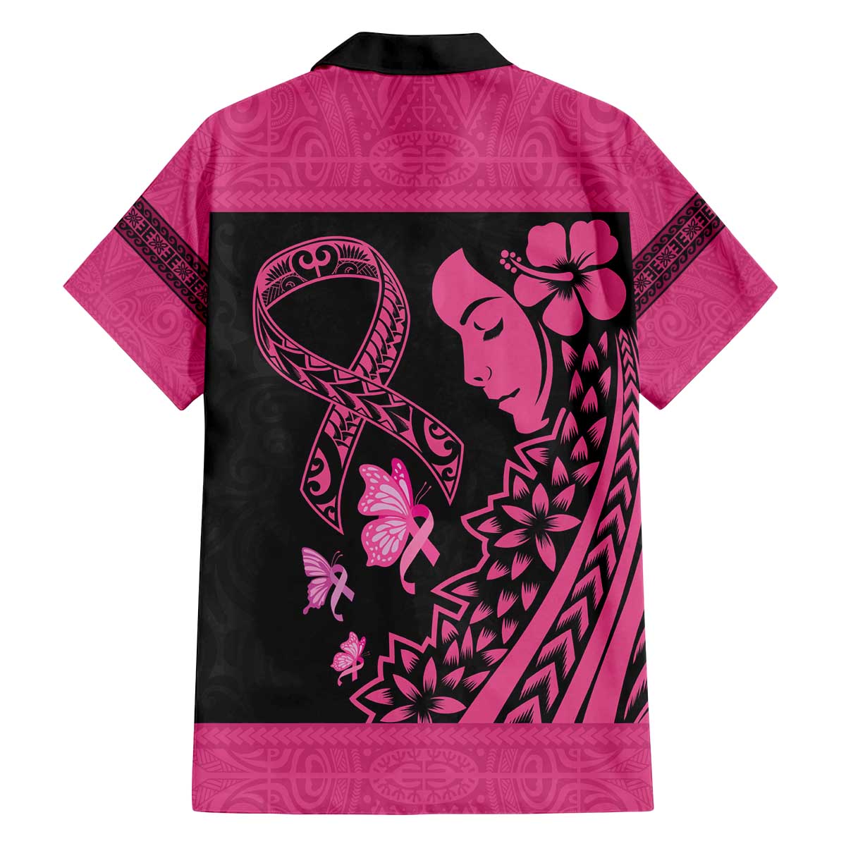 Breast Cancer Awareness Family Matching Off Shoulder Short Dress and Hawaiian Shirt Think Pink Polynesian Ribbon and Butterfly LT03 - Polynesian Pride
