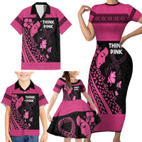 Breast Cancer Awareness Family Matching Short Sleeve Bodycon Dress and Hawaiian Shirt Think Pink Polynesian Ribbon and Butterfly LT03 - Polynesian Pride