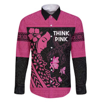 Breast Cancer Awareness Family Matching Short Sleeve Bodycon Dress and Hawaiian Shirt Think Pink Polynesian Ribbon and Butterfly LT03 Dad's Shirt - Long Sleeve Pink - Polynesian Pride