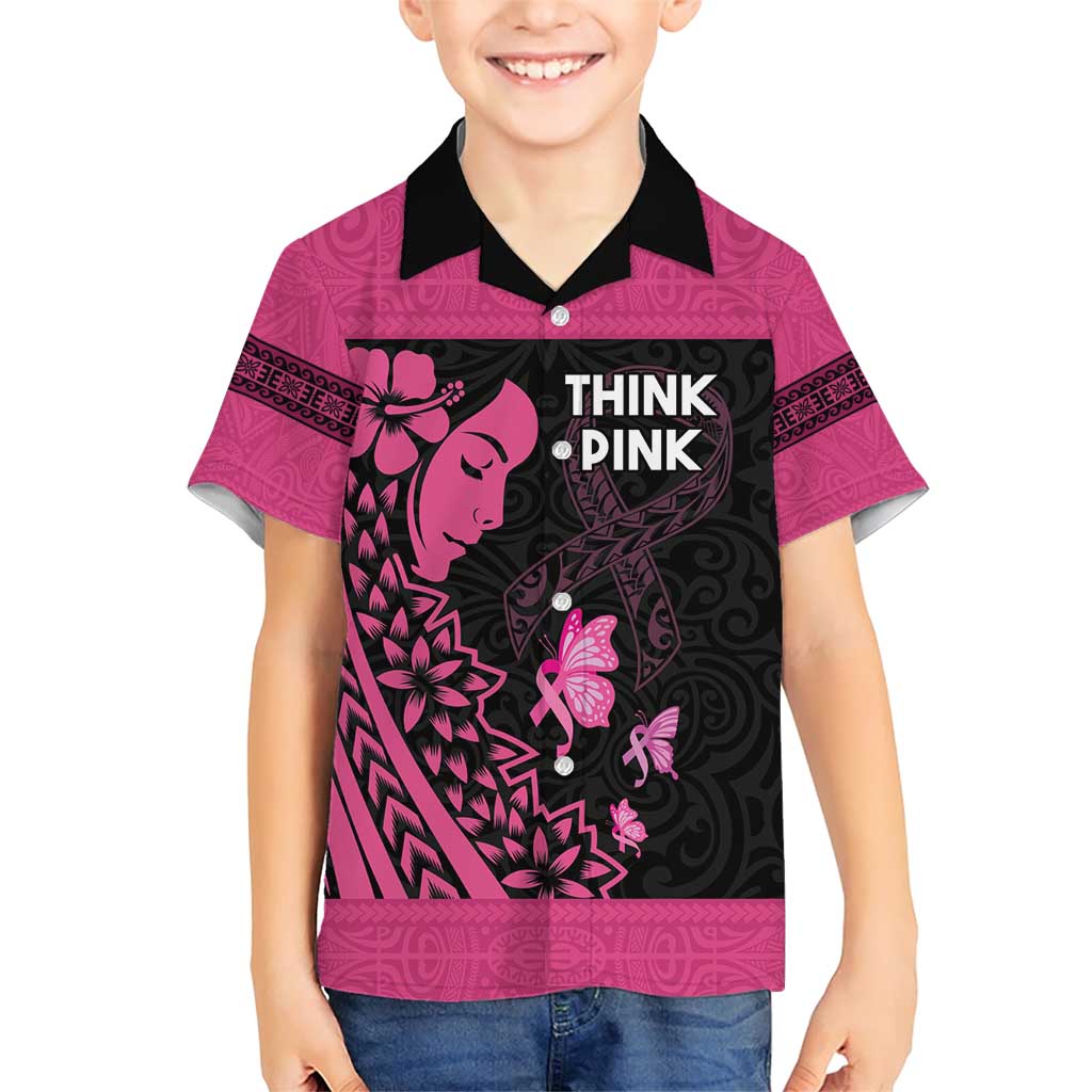 Breast Cancer Awareness Family Matching Short Sleeve Bodycon Dress and Hawaiian Shirt Think Pink Polynesian Ribbon and Butterfly LT03 Son's Shirt Pink - Polynesian Pride