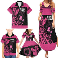 Breast Cancer Awareness Family Matching Summer Maxi Dress and Hawaiian Shirt Think Pink Polynesian Ribbon and Butterfly LT03 - Polynesian Pride