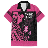 Breast Cancer Awareness Family Matching Summer Maxi Dress and Hawaiian Shirt Think Pink Polynesian Ribbon and Butterfly LT03 Dad's Shirt - Short Sleeve Pink - Polynesian Pride