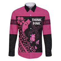 Breast Cancer Awareness Family Matching Summer Maxi Dress and Hawaiian Shirt Think Pink Polynesian Ribbon and Butterfly LT03 Dad's Shirt - Long Sleeve Pink - Polynesian Pride