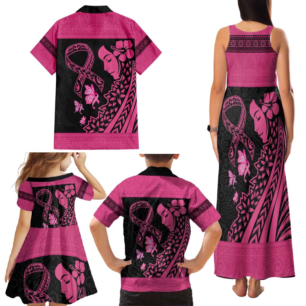 Breast Cancer Awareness Family Matching Tank Maxi Dress and Hawaiian Shirt Think Pink Polynesian Ribbon and Butterfly LT03 - Polynesian Pride