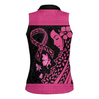 Breast Cancer Awareness Women Sleeveless Polo Shirt Think Pink Polynesian Ribbon and Butterfly