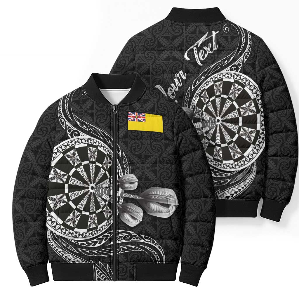 Personalised Niue Darts Masters Bomber Puffer Jacket Tribal Hiapo Dartboard - Polynesian Pride