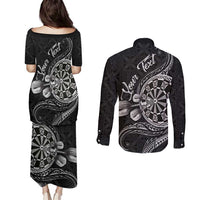 Personalised Niue Darts Masters Couples Matching Puletasi and Long Sleeve Button Shirt Tribal Hiapo Dartboard - Polynesian Pride