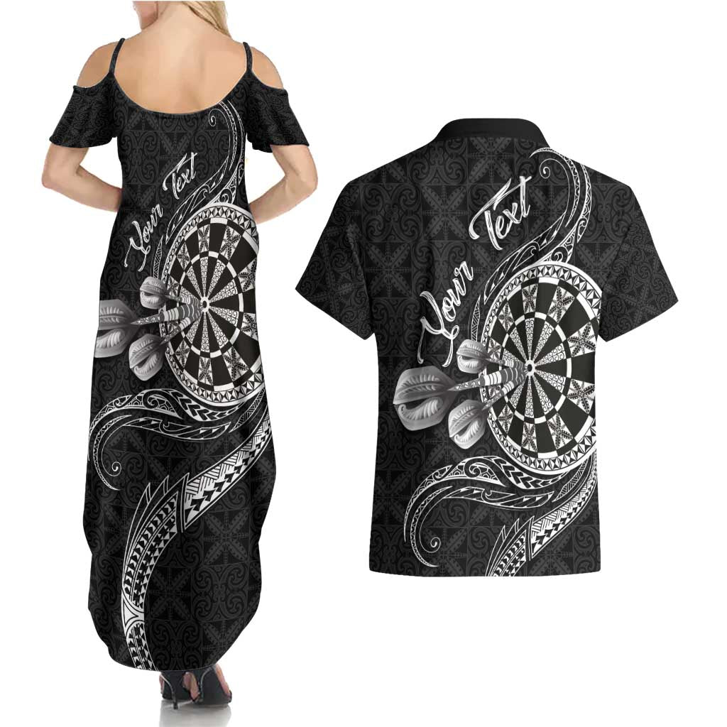 Personalised Niue Darts Masters Couples Matching Summer Maxi Dress and Hawaiian Shirt Tribal Hiapo Dartboard - Polynesian Pride