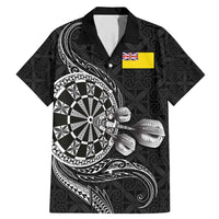 Personalised Niue Darts Masters Family Matching Mermaid Dress and Hawaiian Shirt Tribal Hiapo Dartboard LT03 Dad's Shirt - Short Sleeve Black - Polynesian Pride